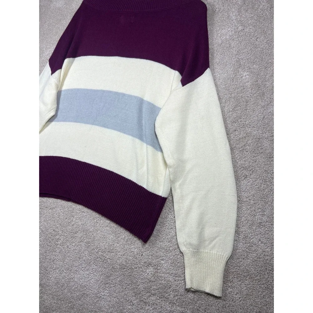 NWT Lucky Brand Womens Striped Boat Neck Long Sleeve Pullover Sweater Burgundy L